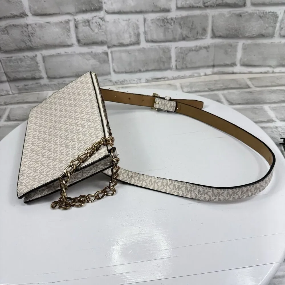 Michael Kors MK Signature Vanilla Fanny Pack Belt Bag Size Small W/Gold Detail